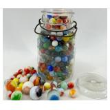 Glass Apothecary Jar Filled with Multicolor Swirl Marbles