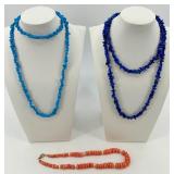 Assorted Chip Bead Necklaces - Turquoise Chip, Blue Chip & Coral Pearl Accents