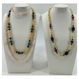 Gemstone Bead Necklaces - Rose Quartz Chips & Tiger