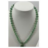 Green Jade Bead Necklace with Teardrop Pendant
