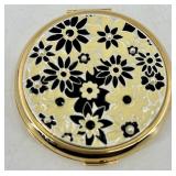 Vintage Stratton Floral Filigree Gold-Tone Round Powder Compact