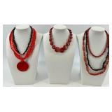 Beaded Necklaces - Red & Burgundy Multi-Strand Pendant Styles