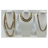 Assorted Gold-Tone Chain Necklaces including Pearl Accents