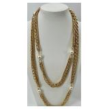 Assorted Gold-Tone Chain Necklaces including Pearl Accents