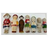 Seven Vintage Made in Japan Ceramic Child Figurines in Hats