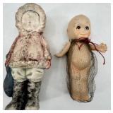 Two Vintage Dolls - Cloth-Body Doll with Netting Dress & Kewpie Baby Doll