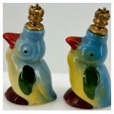 Pair of German Bird Perfume Bottles with Crown Tops, Brass Censer & Scissors