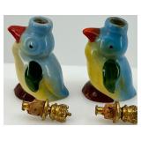 Pair of German Bird Perfume Bottles with Crown Tops, Brass Censer & Scissors