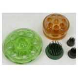Vintage Flower Frogs - Green Glass & Marigold Glass & Metal (Lot of 5)