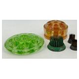 Vintage Flower Frogs - Green Glass & Marigold Glass & Metal (Lot of 5)