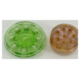 Vintage Flower Frogs - Green Glass & Marigold Glass & Metal (Lot of 5)