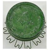 Vintage Green Metal Flower Frogs Set of 3 including Blue Ribbon Flower Holder