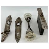 Glass Door Knob & Ornate Backplates with Strike Plate