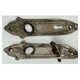 Glass Door Knob & Ornate Backplates with Strike Plate