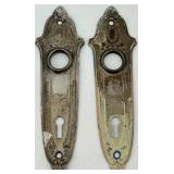 Antique Glass Door Knob Set with Ornate Escutcheons