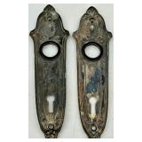 Antique Glass Door Knob Set with Ornate Escutcheons