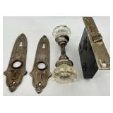 Glass Door Knob Set with Ornate Backplates & Hardware