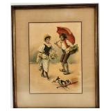 Leon Girardet Vintage Print - Couple with Umbrella Framed Artwork