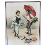 Leon Girardet Vintage Print - Couple with Umbrella Framed Artwork