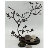 Metal Jewelry Tree Stand with Engraved Stones