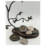 Metal Jewelry Tree Stand with Engraved Stones