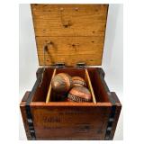 Vintage Wood Ammunition Crate & Decorative Spheres