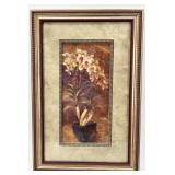 Framed Botanical Print in Ornate Gold Frame and Metal Floral wall Sculpture
