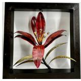 Framed Botanical Print in Ornate Gold Frame and Metal Floral wall Sculpture