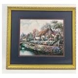 Framed Landscape Painting of Cottage in Bloom