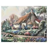 Framed Landscape Painting of Cottage in Bloom
