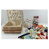 Vintage Sewing Basket & Sewing Supplies