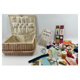 Vintage Sewing Basket & Sewing Supplies
