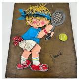 Vintage MCM Hand Painted Wooden Wall Panels - Cartoon Children Playing Sports