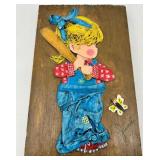 Vintage MCM Hand Painted Wooden Wall Panels - Cartoon Children Playing Sports
