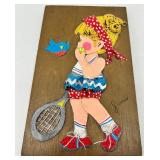 Vintage MCM Hand Painted Wooden Wall Panels - Cartoon Children Playing Sports