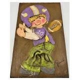Vintage MCM Hand Painted Wooden Wall Panels - Cartoon Children Playing Sports