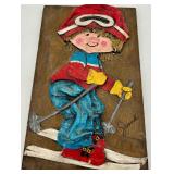 Vintage MCM Hand Painted Wooden Wall Panels - Cartoon Children Playing Sports