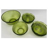 Green Depression Glass Bowls - Diamond Cut Pattern (Set of 4) - including Bartlett Collins