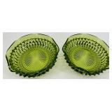 Green Depression Glass Bowls - Diamond Cut Pattern (Set of 4) - including Bartlett Collins