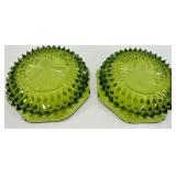 Green Depression Glass Bowls - Diamond Cut Pattern (Set of 4) - including Bartlett Collins