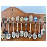 Vintage Wooden Spoon Rack & Assorted Souvenir Spoons