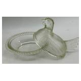 Antique Galvanized Cream Can, Bridgman Milk Bottle & Glass Hen on(Lot of 3)