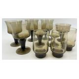 Assorted Mid Century Orrefors Smoke Glass Goblets & Stemware