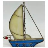 Sailboat Glass & Metal Sculpture with Fairy Butterfly Sculpture