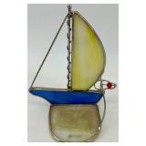 Sailboat Glass & Metal Sculpture with Fairy Butterfly Sculpture