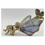 Sailboat Glass & Metal Sculpture with Fairy Butterfly Sculpture