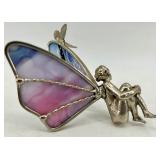 Sailboat Glass & Metal Sculpture with Fairy Butterfly Sculpture