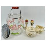 Spode Royal Jasmine Mimosa Glass Canister Jar with Creamer & Sugar Set and Blue Ridge Salt & Pepper