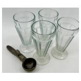 Vintage Glass Sundae Cups & Vintage Ice Cream Scoop Glass Set (4 Glasses)