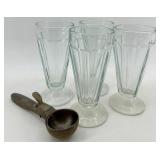 Vintage Glass Sundae Cups & Vintage Ice Cream Scoop Glass Set (4 Glasses)